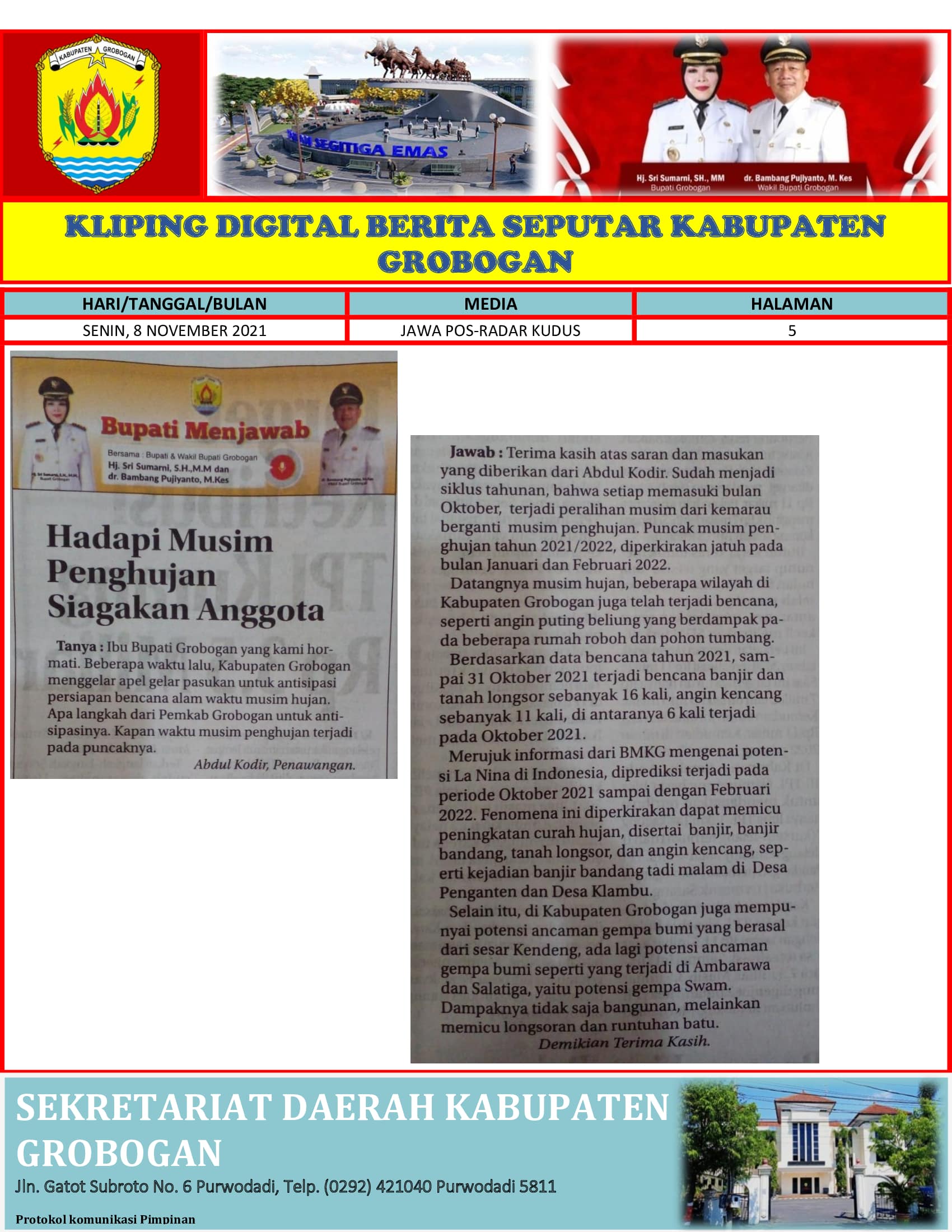 Hadapi Musim Penghujan Siagakan Anggota Radar Kudus 8.11.2021