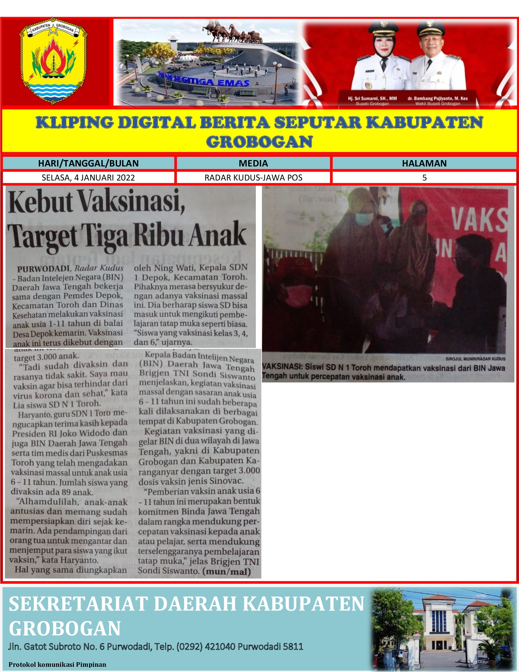 Kebut Vaksinasi Target Tiga Ribu Anak Radar Kudus 4 Januari 2021