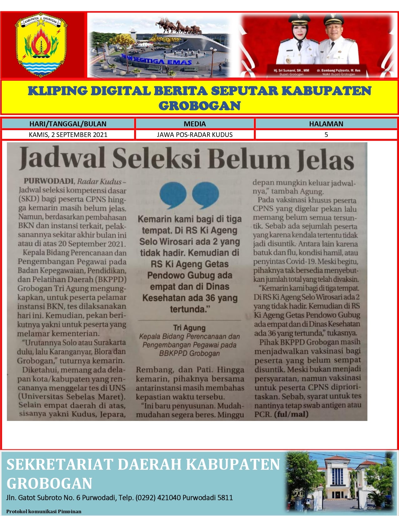 Jadwal Seleksi Belum Jelas Radar Kudus 2.09.2021