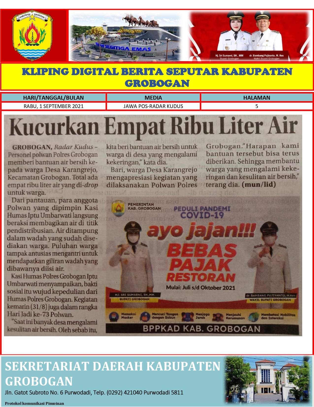 Kucurkan Empat Ribu Liter Air Radar Kudus 1 September 2021