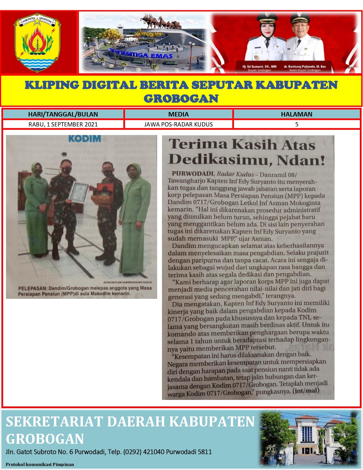 Terima Kasih Atas Dedikasimu Ndan Radar Kudus 1.09.2021