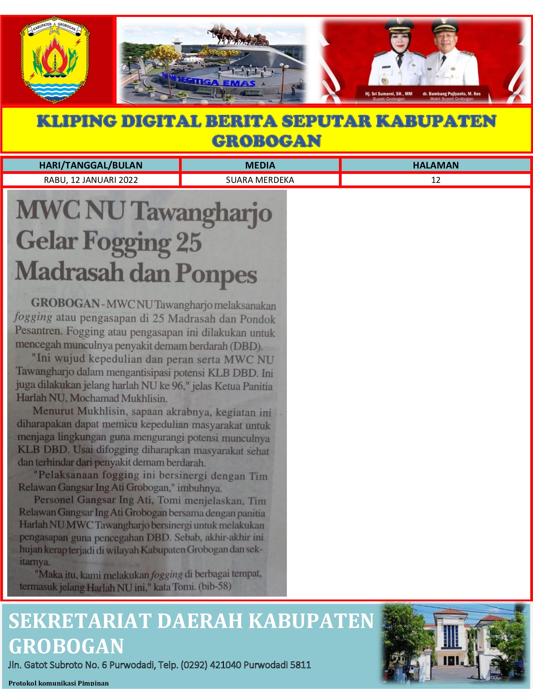 MWC NU Tawangharjo Gelar Fogging 25 Madrasah Dan Ponpes Suara Merdeka 12 01 2022