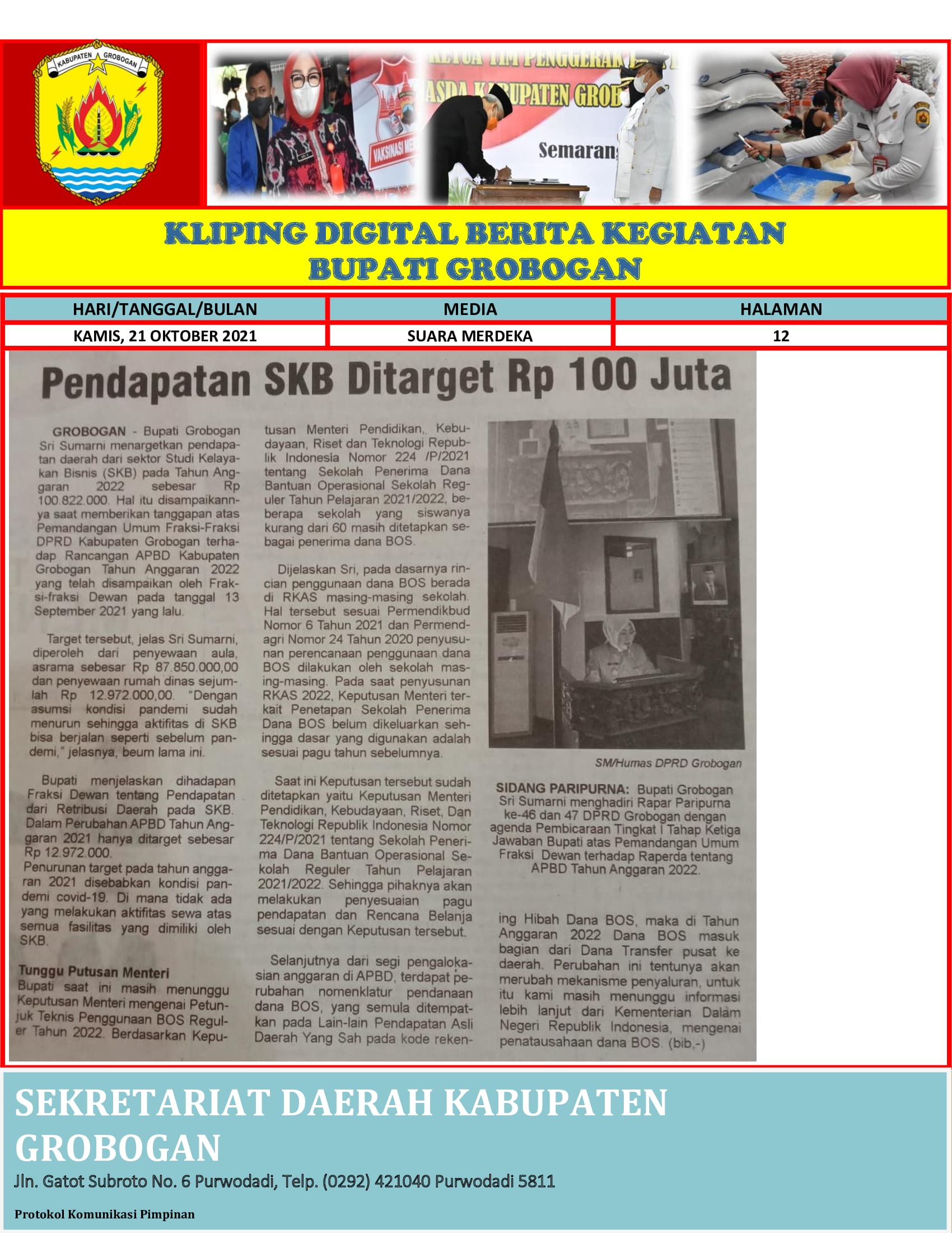 Pendapatan SKB Ditarget Rp 100 Juta Suara Merdeka 21.10.2021