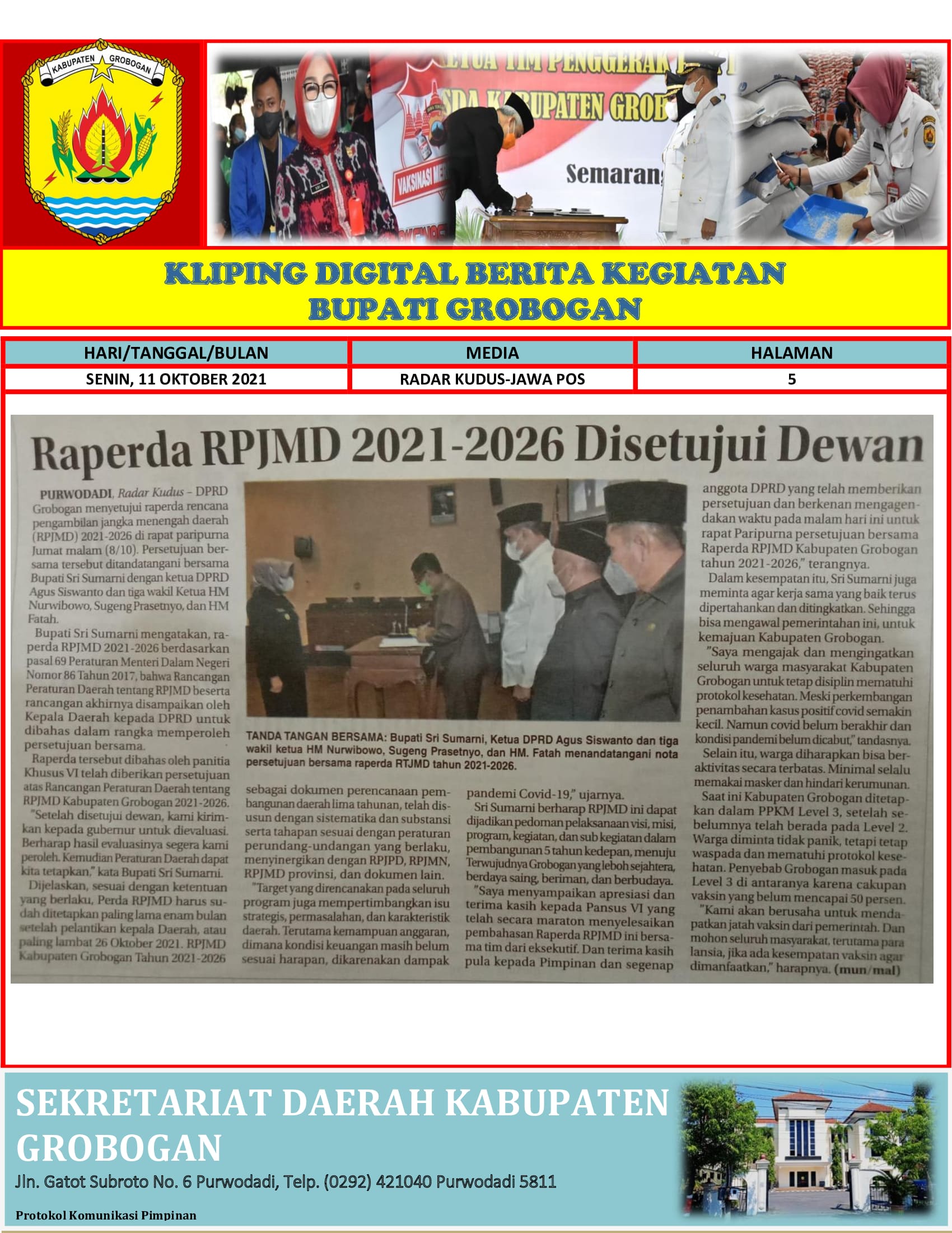 Raperda RPJMD 2021 2026 Disetuji Dewan Radar Kudus 11.10.2021 min