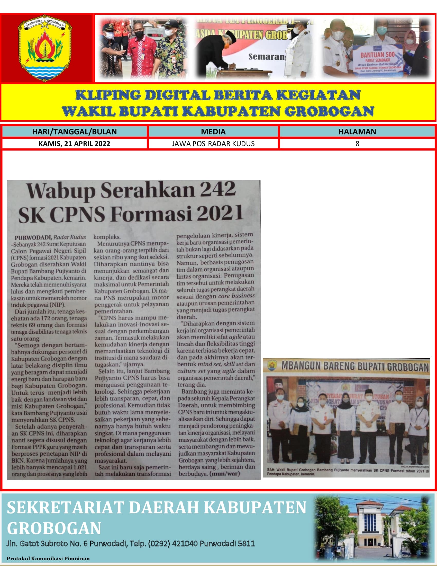 Wabup Serahkan 242 SK CPNS Formasi 2021 Radar Kudus 21042022