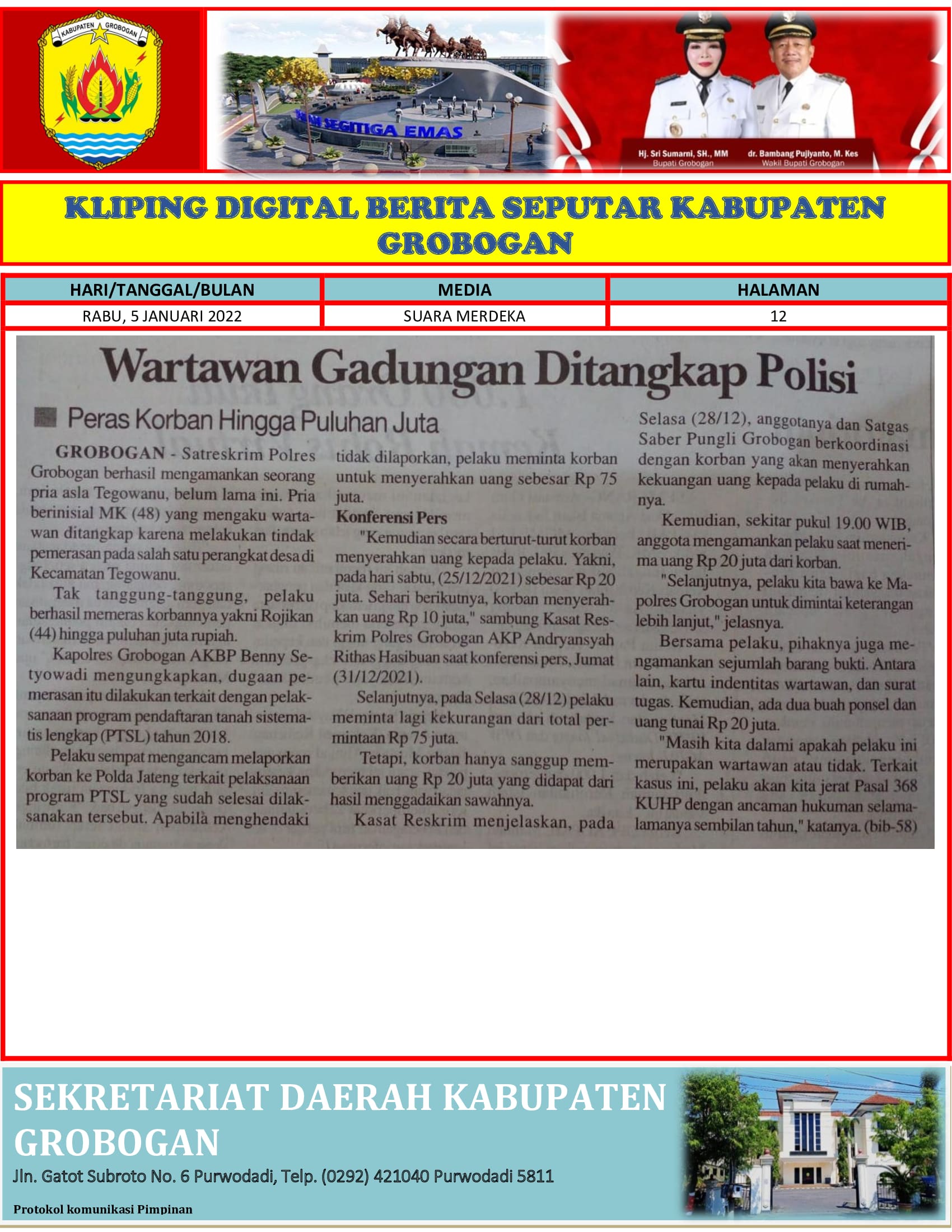 Wartawan Gadungan Ditangkap Polisi Suara Merdeka 5 Januari 2022